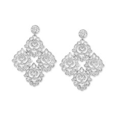 ZENZII Silver-Tone Filigree Glitter Resin Chandelier Earrings