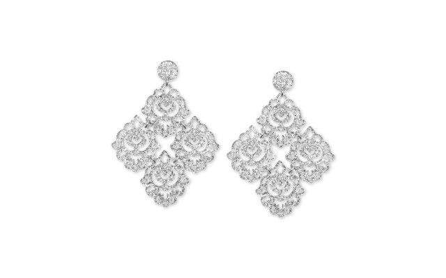  Silver-Tone Filigree Glitter Resin Chandelier Earrings