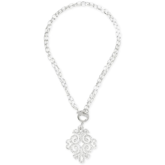  Silver-Tone & Glitter Resin Pendant Necklace (36)