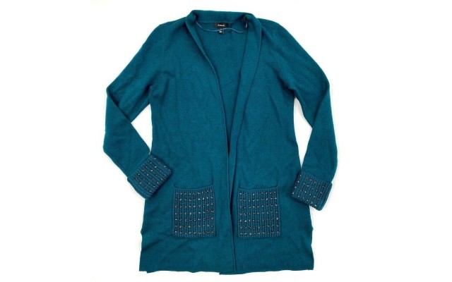  Embellished Open-Front Cardigan, Dark Teal, Large