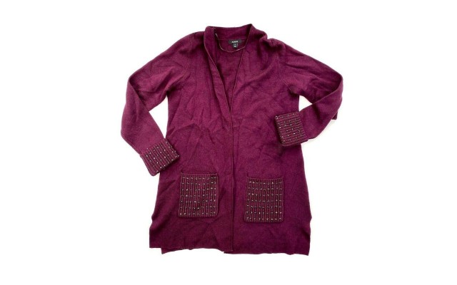  Embellished Open-Front Cardigan, Purple, M