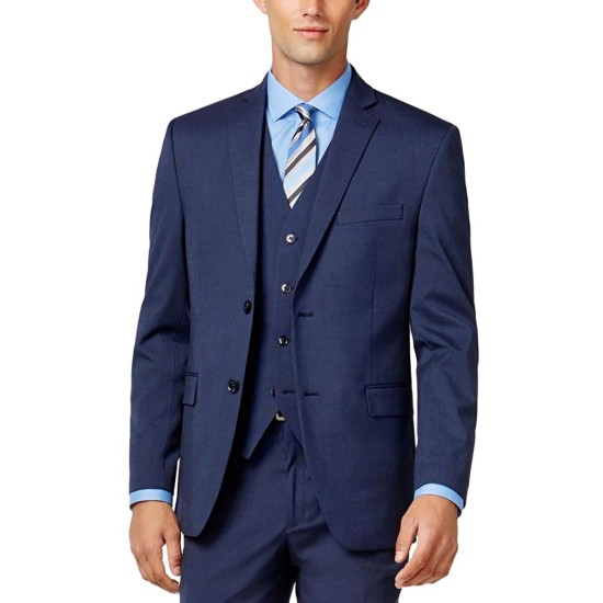  Mens Traveler Woven Notch Lapel Two-Button Suit Jacket, Blue, 38