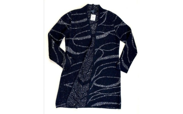  Women’s Sequin Open-Front Cardigan, Black, Small