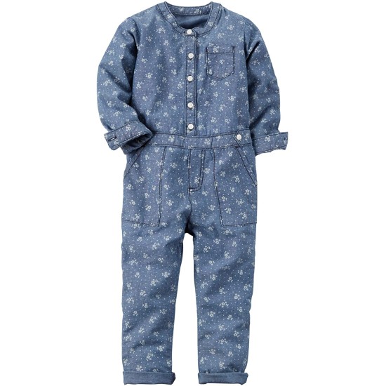 Carter’s Girl’s Blue Floral Print Chambray Jumpsuit (3T)