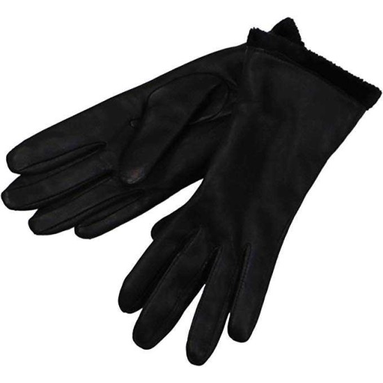  Faux Fur Lined Leather Gloves Black M