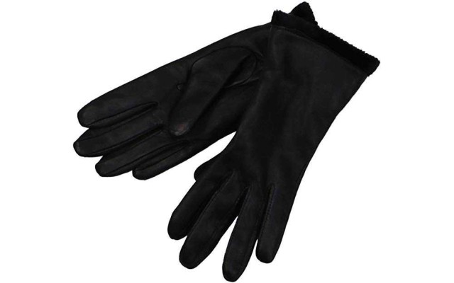  Faux Fur Lined Leather Gloves Black M