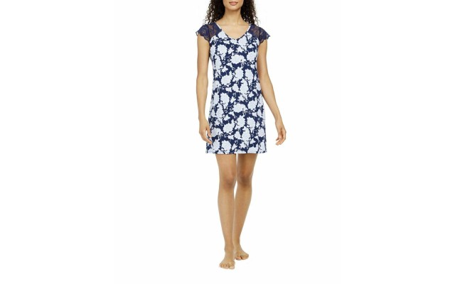  Lace Sleeve Nightgown, Navy, Small