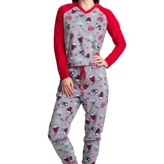  2-Pc. Gift Printed Fleece Top, Pants Pajama Set