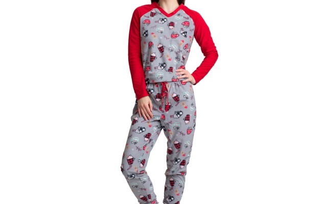  2-Pc. Gift Printed Fleece Top, Pants Pajama Set