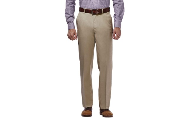  Men’s Premium No Iron Classic Fit Expandable Waist Flat Front Pants (Khaki, 36×29)