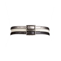 INC International Concepts 2-for-1 Croc and Pewter Skinny Belts, Pewter/Black, L