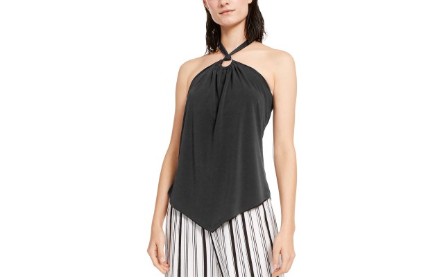 Inc International Concepts O-ring Peplum Halter Top (Deep Black, Large)