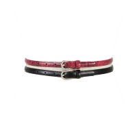 INC International Concepts Python-Embossed 2-For-1 Skinny Belts, Black/ Red, Large