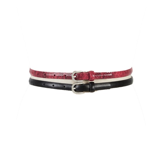  Concepts Python-Embossed 2-For-1 Skinny Belts, Black/ Red, Large