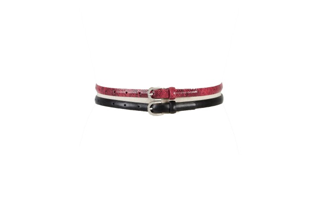  Concepts Python-Embossed 2-For-1 Skinny Belts, Black/ Red, Large