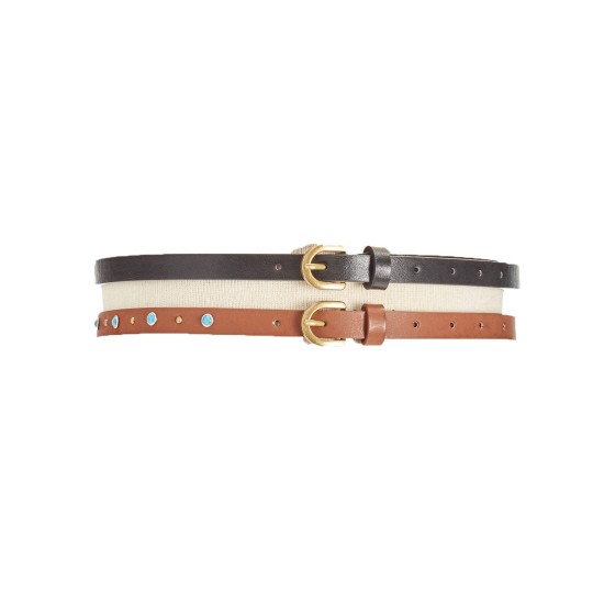  Studded 2-For-1 Belts, Black/Brown, XL