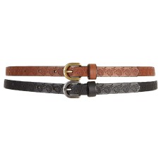 INC International Concepts Womens Embossed Flower 2-For-1 Belts, Black/Cognac, L