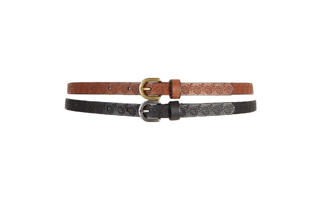  Womens Embossed Flower 2-For-1 Belts, Black/Cognac, L