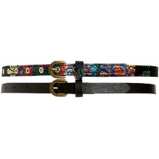 INC International Concepts Womens Embroidered & Solid 2-for-1 Belts (Black/Multi, Large)