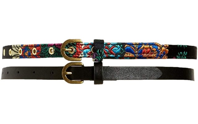  Womens Embroidered & Solid 2-for-1 Belts (Black/Multi, Large)