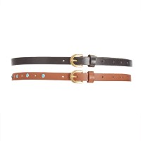 INC International Concepts Womens Studded 2-For-1 Belts (Black/Cognac, Large)