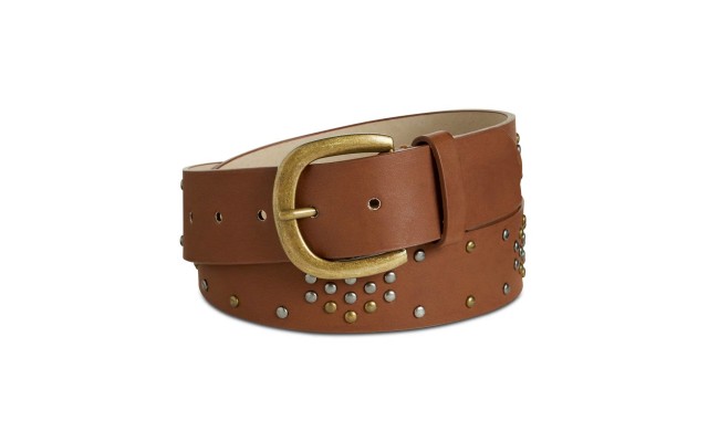  Womens Studded Pant Belt, Cognac, L