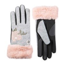 Isotoner Signature Women’s Touchscreen Boiled Wool & Spandex Gloves (Gray/Black/Pink, S/M)