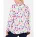  Floral Long Sleeve Crew Neck Cardigan White, White, 0X