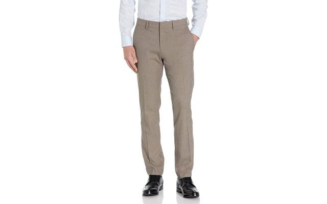  Men’s Stretch Heather Herringbone Slim Fit Flat Front Flex Waistband Dress Pant (Oatmeal, 32X30)