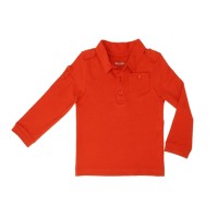 Kidsy Boys Solid Cargo Polo Peruvian Cotton T-Shirt – Long Sleeve, Polo Neck With 3 Buttons, Auburn, 4