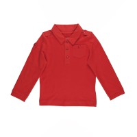Kidsy Boys Solid Cargo Polo Peruvian Cotton T-Shirt – Long Sleeve, Polo Neck With 3 Buttons, brick, 5
