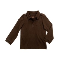 Kidsy Boys Solid Cargo Polo Peruvian Cotton T-Shirt – Long Sleeve, Polo Neck With 3 Buttons, Chocolate, 4