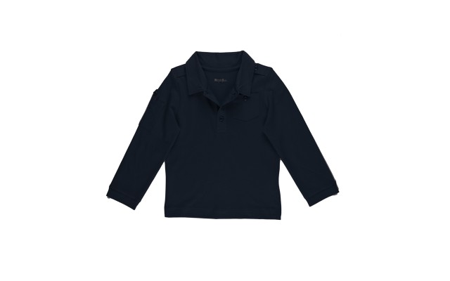  Boys Solid Cargo Polo Peruvian Cotton T-Shirt – Long Sleeve, Polo Neck With 3 Buttons, Navy, 3