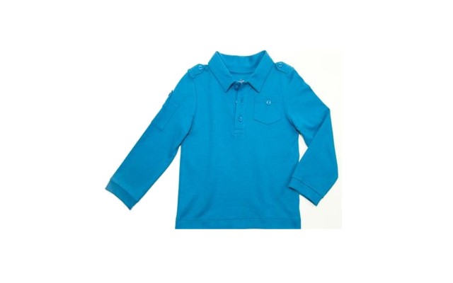 Boys Solid Cargo Polo Peruvian Cotton T-Shirt – Long Sleeve, Polo Neck With 3 Buttons, Williamsburg Blue, 5