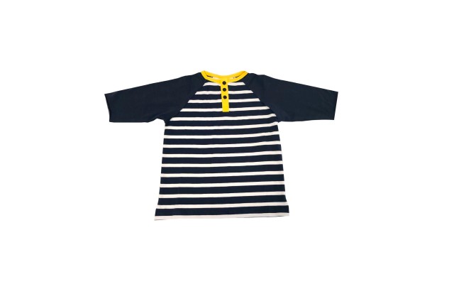  Boys Solid Cargo Polo Peruvian Cotton T-Shirt – Long Sleeve, Polo Neck With 3 Buttons, Navy Stripe, 2