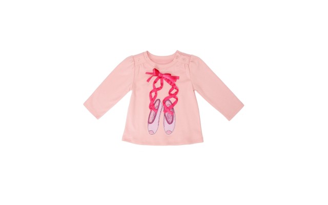  Girls Flowers Graphic Printed Peruvian Cotton T-Shirt – Long Sleeve, Frill Crewneck, Pink, 2