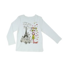 Kleverkids Girls Flowers Graphic Printed Peruvian Cotton T-Shirt – Long Sleeve, Frill Crewneck