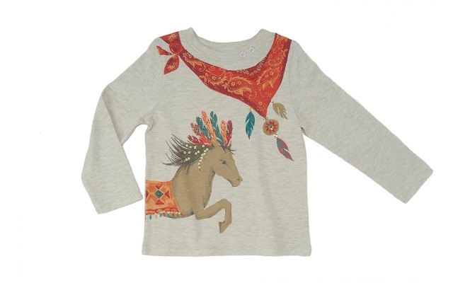  Girls Flowers Graphic Printed Peruvian Cotton T-Shirt – Long Sleeve, Frill Crewneck, Oatmeal Heather, 2