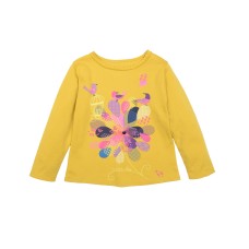Kleverkids Girls Flowers Graphic Printed Peruvian Cotton T-Shirt – Long Sleeve, Frill Crewneck