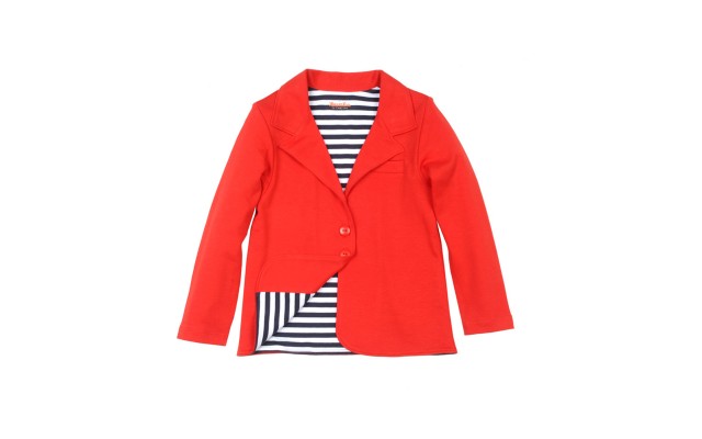  Toddler Girls Polka Dots Blazer Jacket  – Notched Lapel, Two Button Closures, Crimson, 2