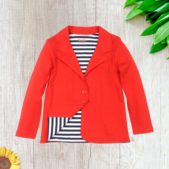  Toddler Girls Polka Dots Blazer Jacket  – Notched Lapel, Two Button Closures, Crimson, 4