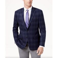 Lauren Ralph Lauren Men’s Classic-Fit Ultraflex Stretch Navy/Brown Plaid Wool Sport Coat (46R)