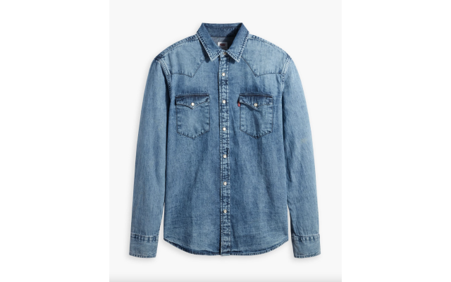 Levi’s Men’s Standard Barstow Western Long-Sleeve Denim Shirt (Artisinal Repair, Large)