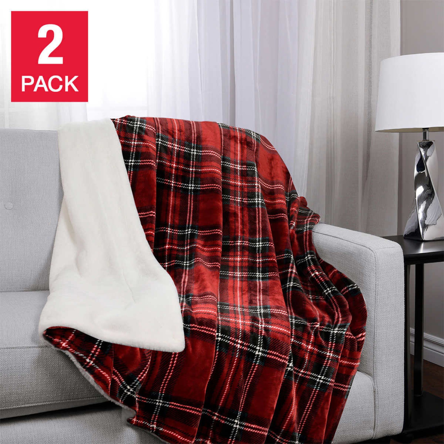 Life Comfort Ultimate Faux Fur Throw Ultra Soft 2-pack, Red