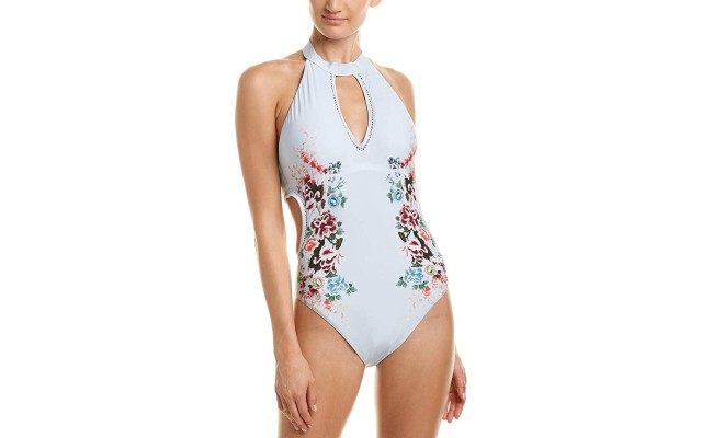  Junior’s Zen Garden Plunge Hi-Neck Sexy One Piece Swimsuit (Mist, Medium)