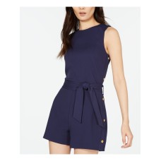 Michael Kors Womens Navy Sleeveless Jewel Neck Romper (Navy, Small)