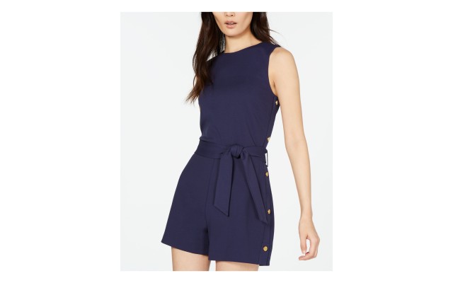  Womens Navy Sleeveless Jewel Neck Romper (Navy, Small)