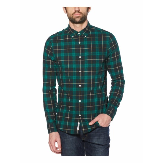  Men’s Long Sleeve Plaid Button Down Shirt (Green, Medium)