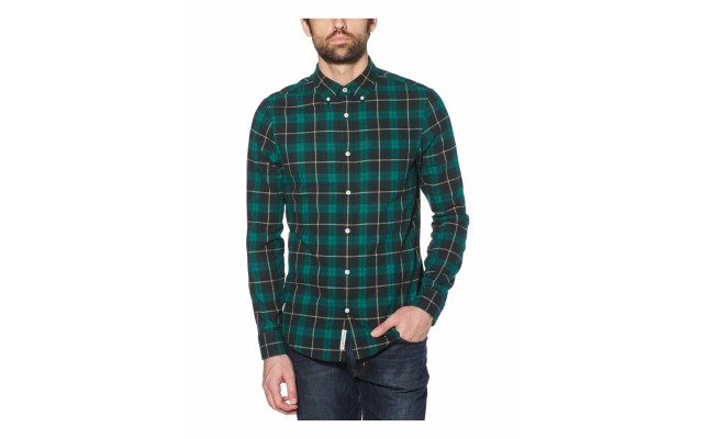  Men’s Long Sleeve Plaid Button Down Shirt (Green, Medium)