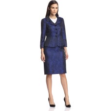 Tahari ASL Ronnie Jacquard Skirt Suit (Black/Royal, 8)